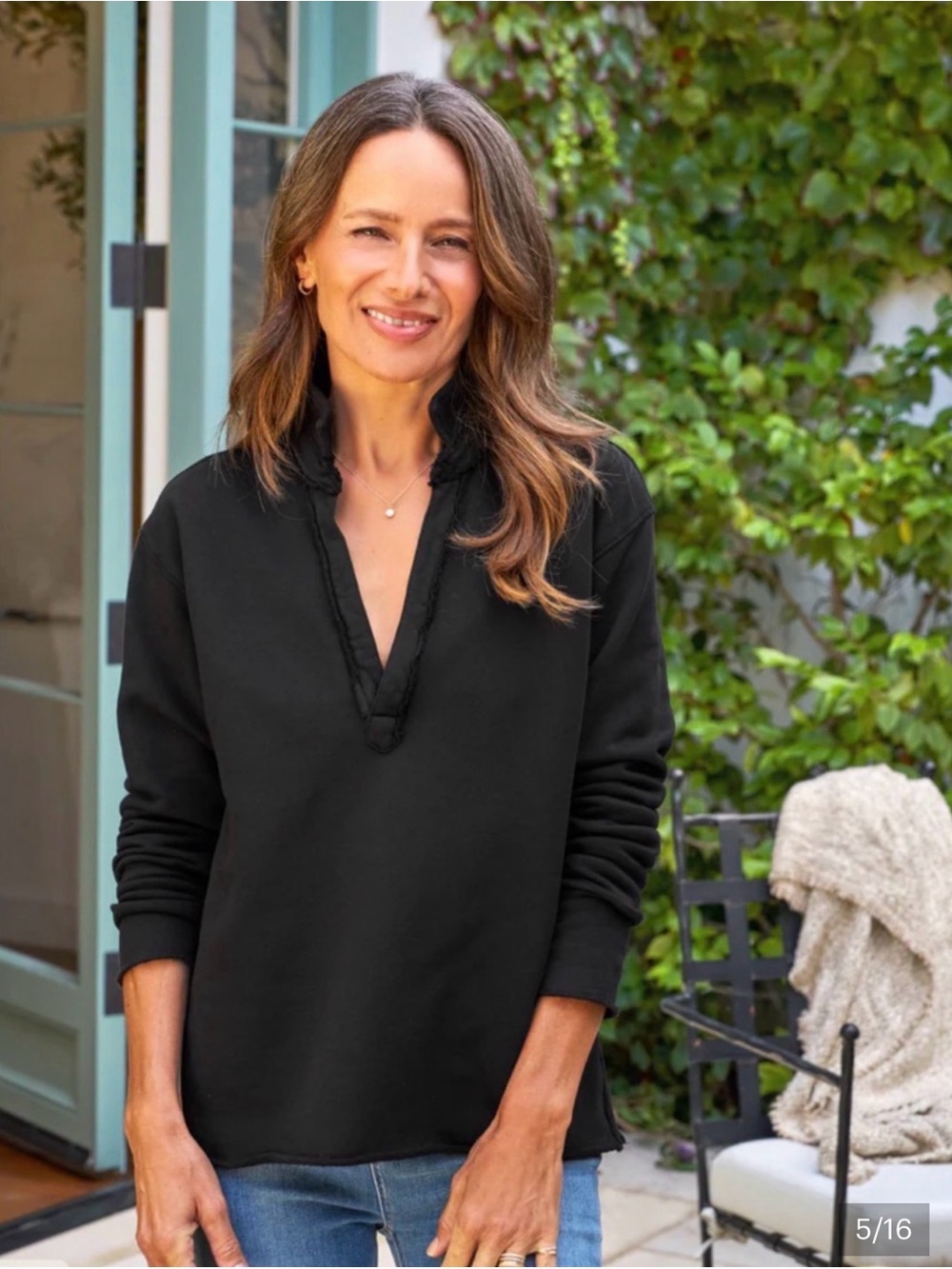 🆕Frank & Eileen Patrick Popover Henley in Black Triple Terry